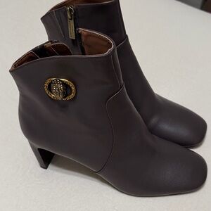 Kurt Geiger Dark Brown Ankle Boots with Gold Accent